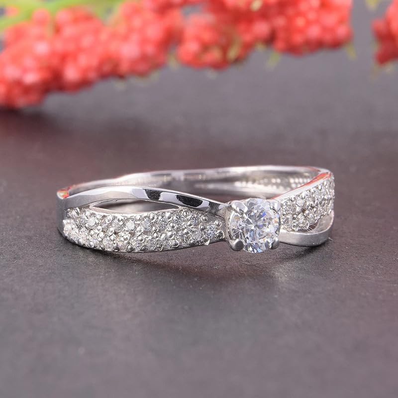 Sdouefos Store Women's Platinum Plated Cubic Zirconia Infinity Wedding Band Guard Enhancer Wedding Ring 925 Sterling Silver Criss Cross Dimond Band Cocktail Ring Size 6 - Image 3